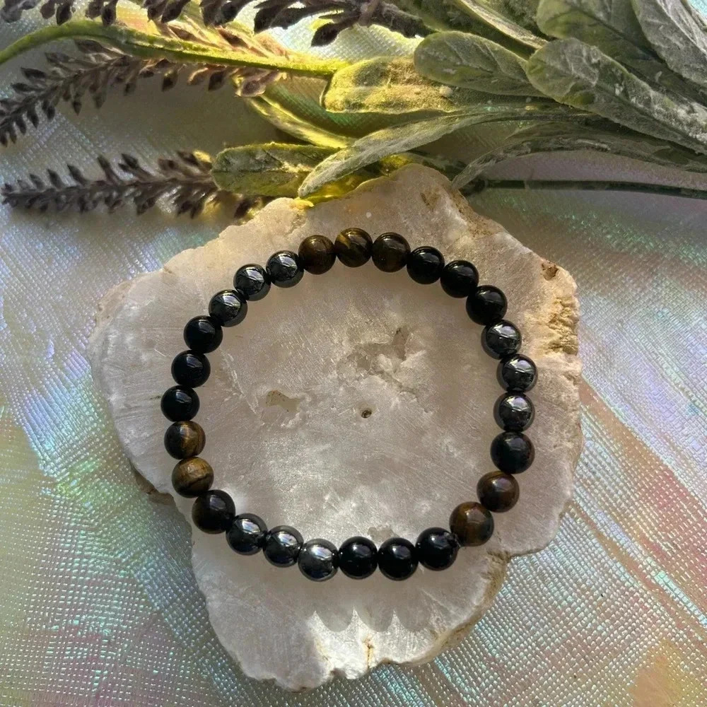 Handmade Black Obsidian + Hematite + Tiger’s Eye Protection Grounding Bracelet🖤